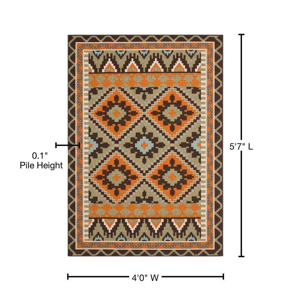 Veranda VER096 Power Loomed Indoor/Outdoor Area Rug - Green/Terracotta - 4'x5'7" - Safavieh