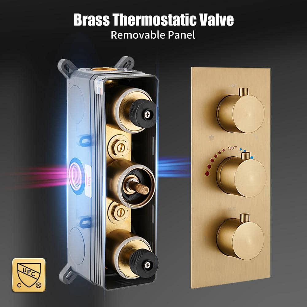 3 Functions Wall Mount Thermostatic Complete Shower System with 6 Body Jets, Rough-in Valve