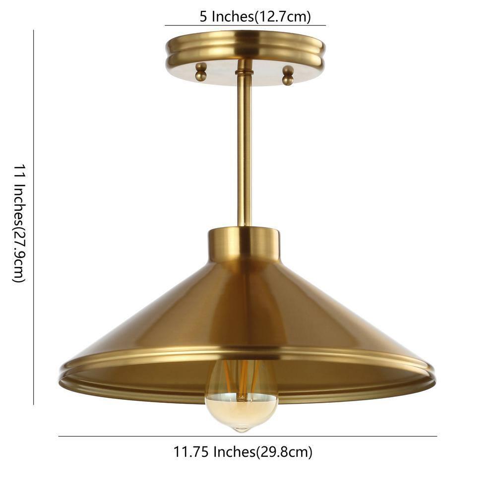 Cisco 11.75" Iron Modern Farmhouse LED Semi Flush Mount, Brass Gold