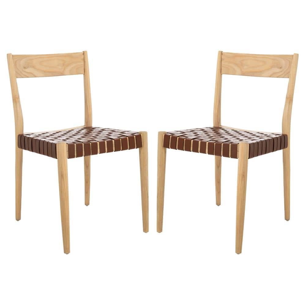 Eluned Leather Dining Chair (Set Of 2) - Cognac/Natural - Safavieh