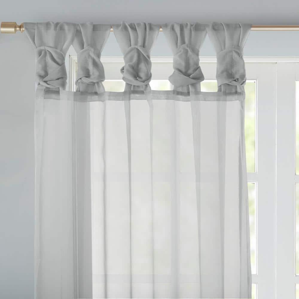 Madison Park Ceres Adult Twisted Tab Voile Sheer Curtain Panel Pair Light Grey 50x63 - Indoor Living Room