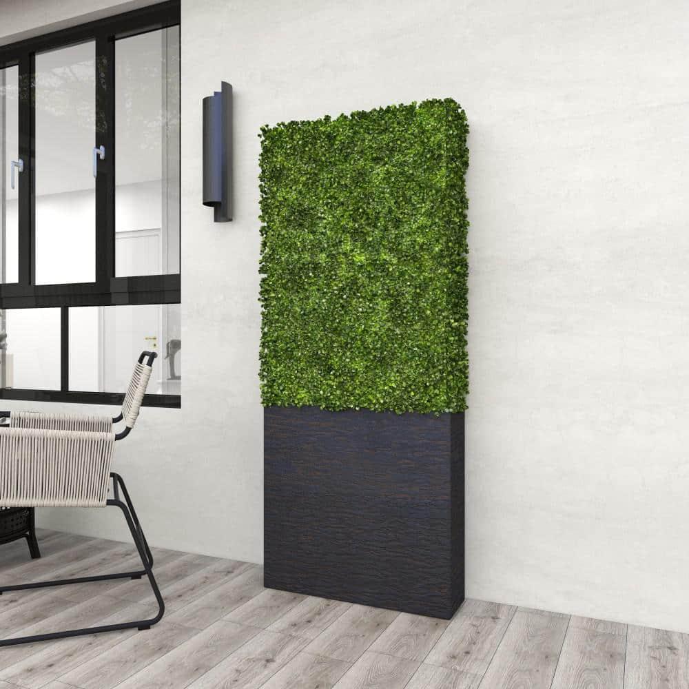 DecMode 66" Tall Boxwood Hedge Artificial Topiary in Realistic Leaves and Black Cement Planter Box