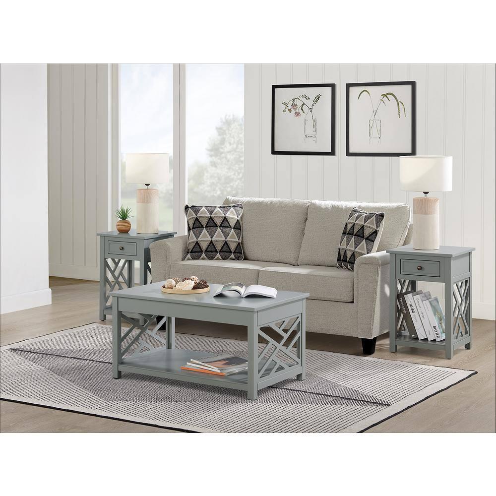 Alaterre Furniture Coventry 36 in. Coffee Table and End Tables Set of 3, Living Room Furniture Collection with Storage, Gray