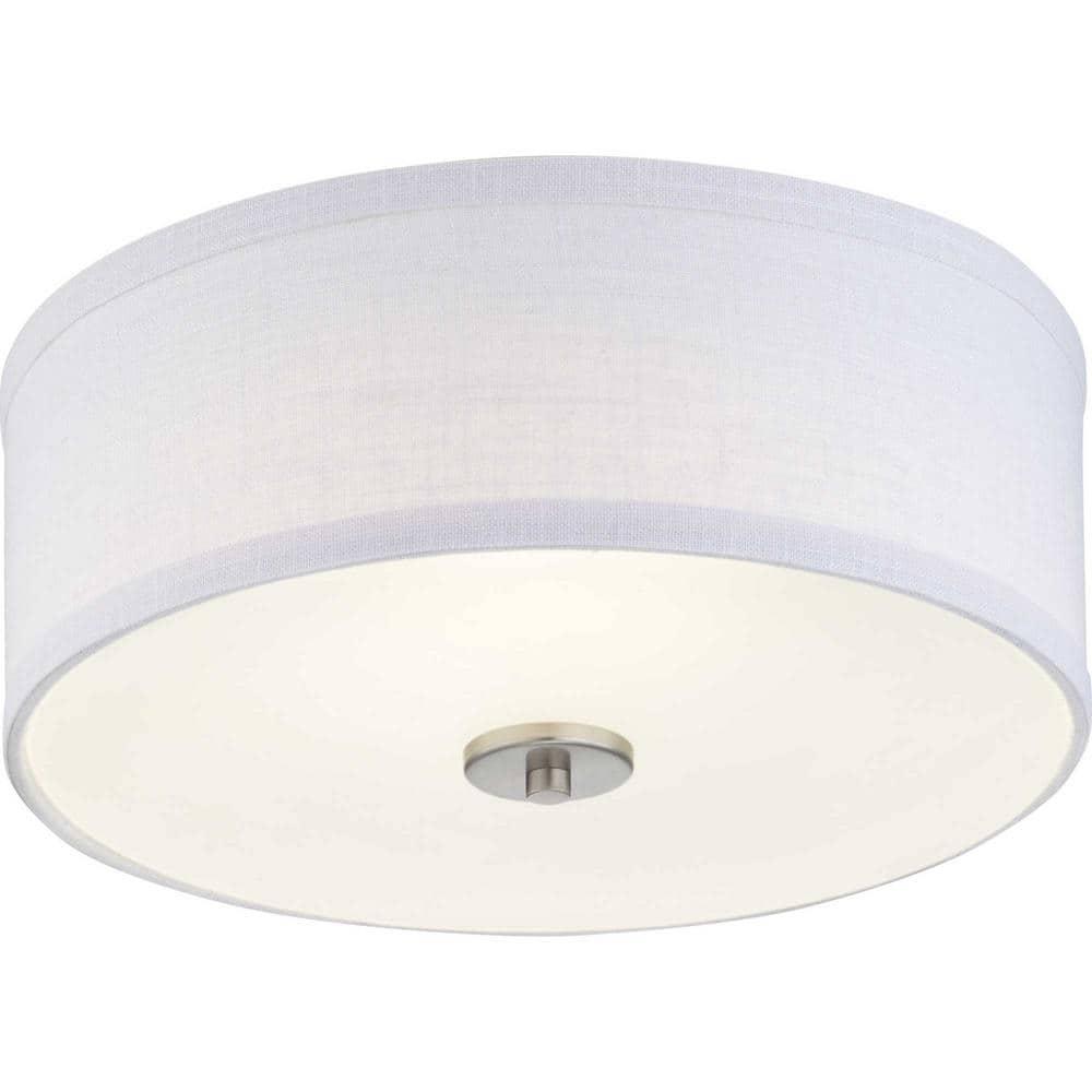 Progress Lighting Inspire Collection 1-Light LED Flush Mount in Brushed Nickel with Summer Linen Shade