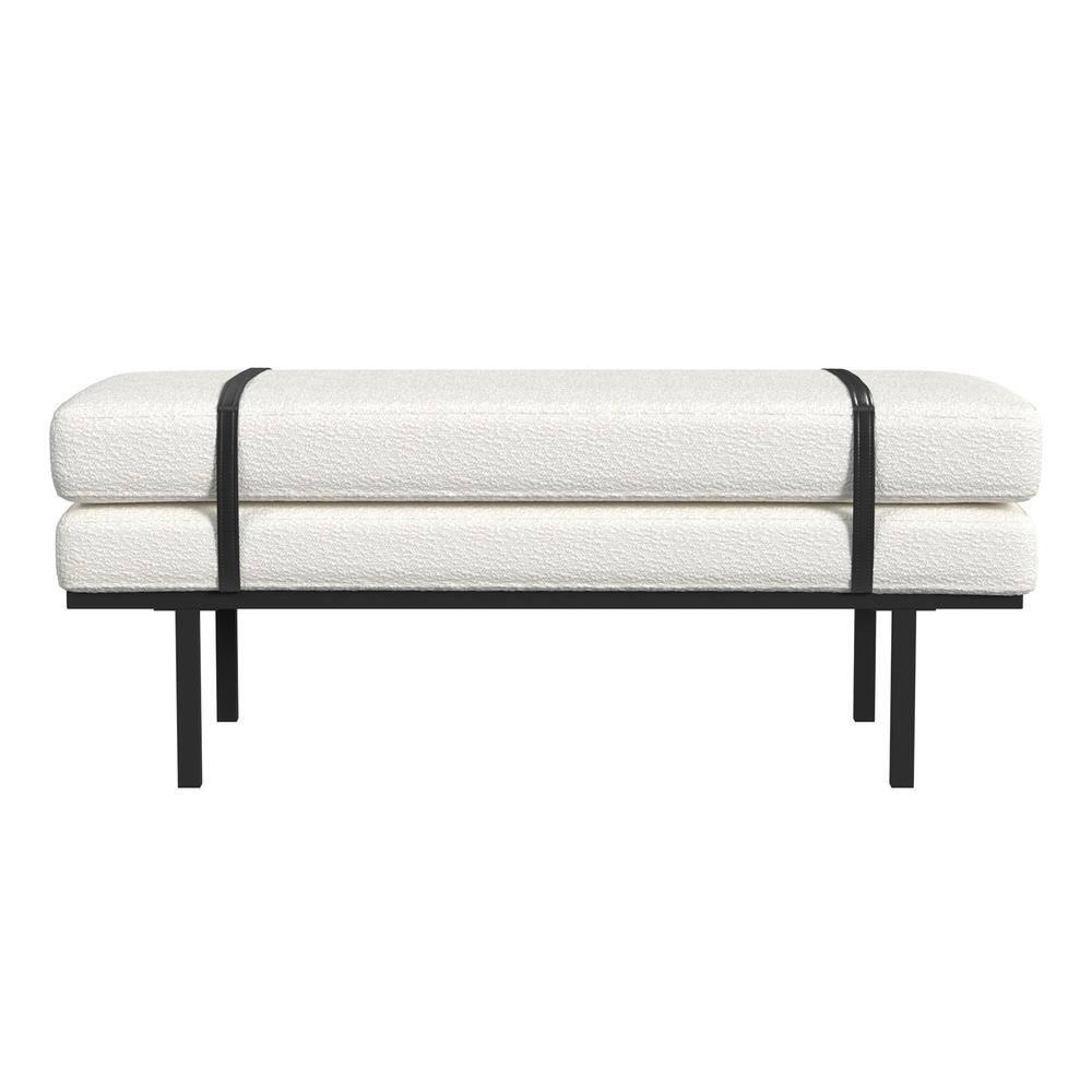 HomePop Upholstered Bench Cream Boucle/Black: Rectangle Ottoman for Bedroom, Entryway, End of Bed