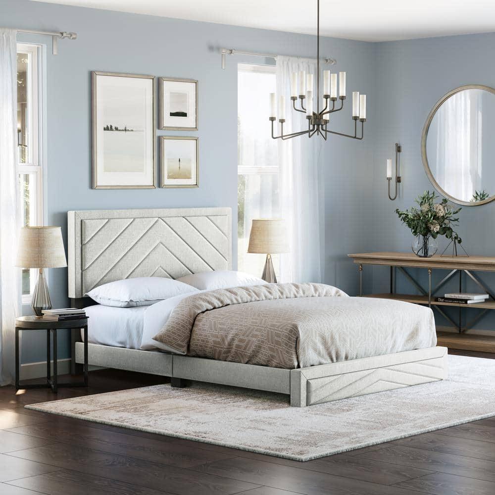 Boyd Sleep Barcelona Linen or Faux Leather Upholstered Platform Bed Frame with Adjustable Headboard, Heavy Duty Slat Support System, No Box Spring Required - Boyd Sleep