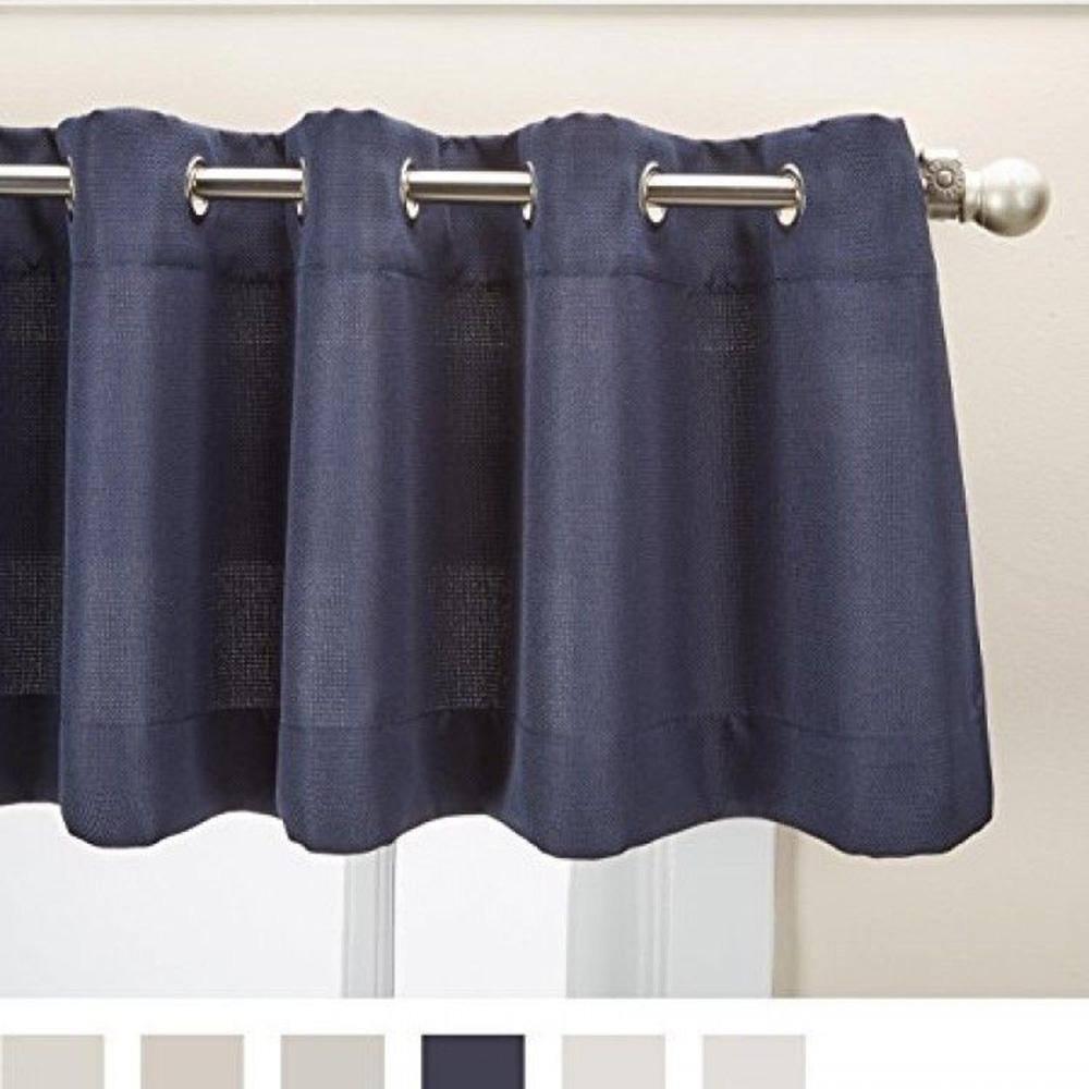 2pc 56"x36" No. 918 Semi-Sheer Montego Casual Textured Grommet Kitchen Curtain Tier Pair Navy Blue