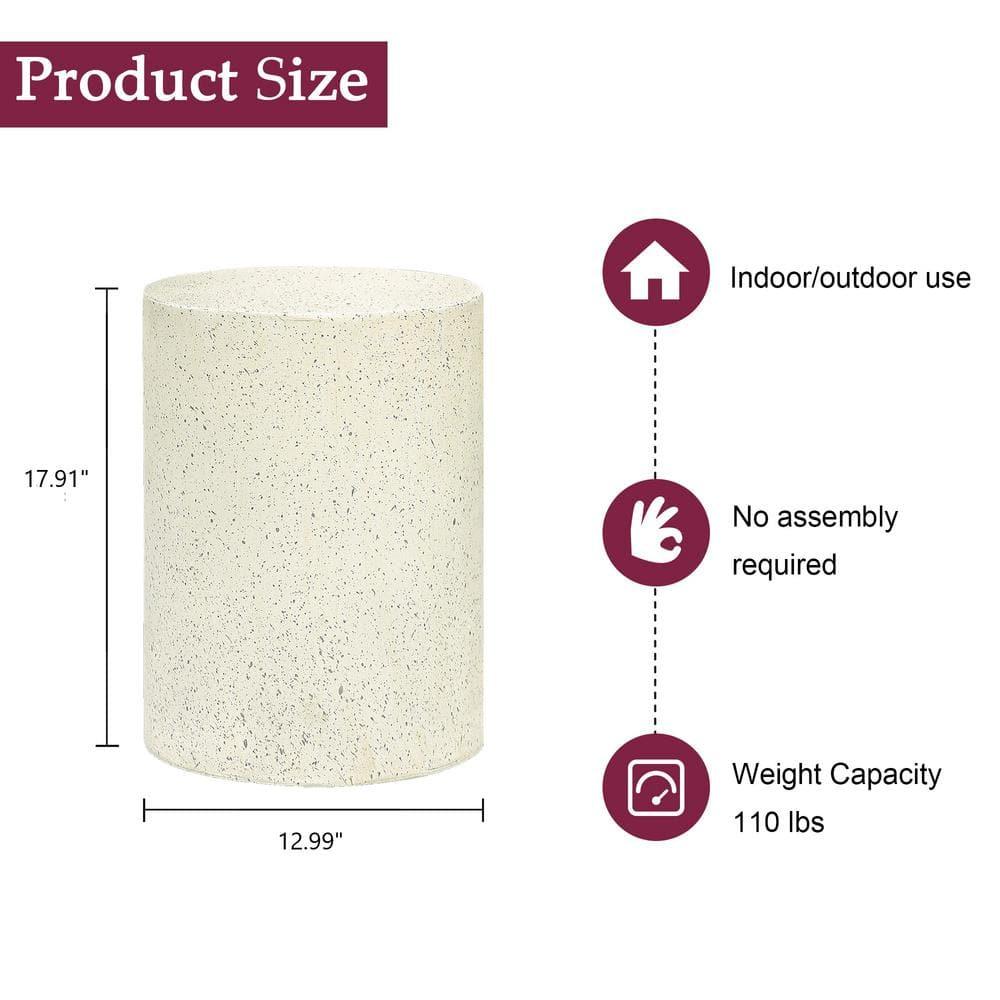 LuxenHome Patio Side Table, 18'' Cream with Speckled Gray Cement Round End Table,Accent Table for Outdoor Indoor, Garden Stool Plant Stand Off-White