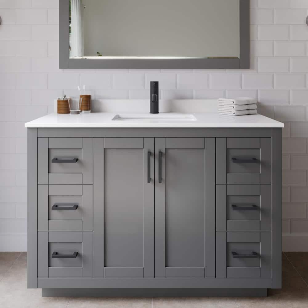 Wyndham Collection Miranda 48" Freestanding Single Bathroom Vanity with Cultured Marble Top with 46" Mirror