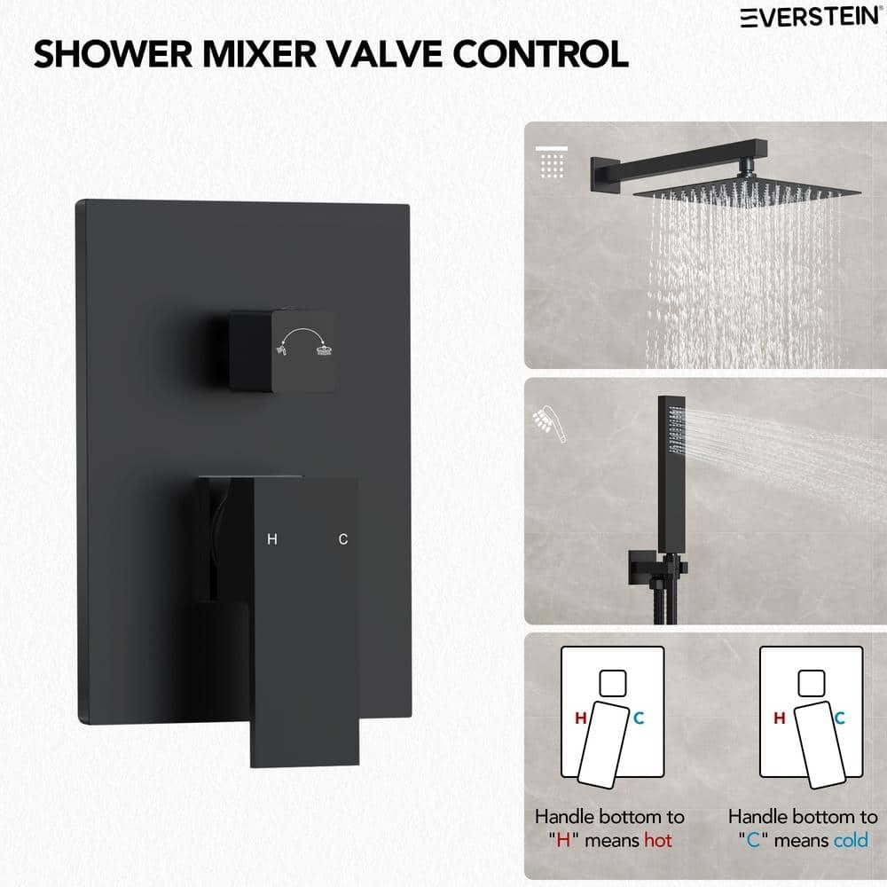EVERSTEIN Shower Faucet Set 10 inch CUPC Shower System with Handheld Spray Wall Mounted Rain Shower Head Trim Kit with Upgraded Valve, Matte Black