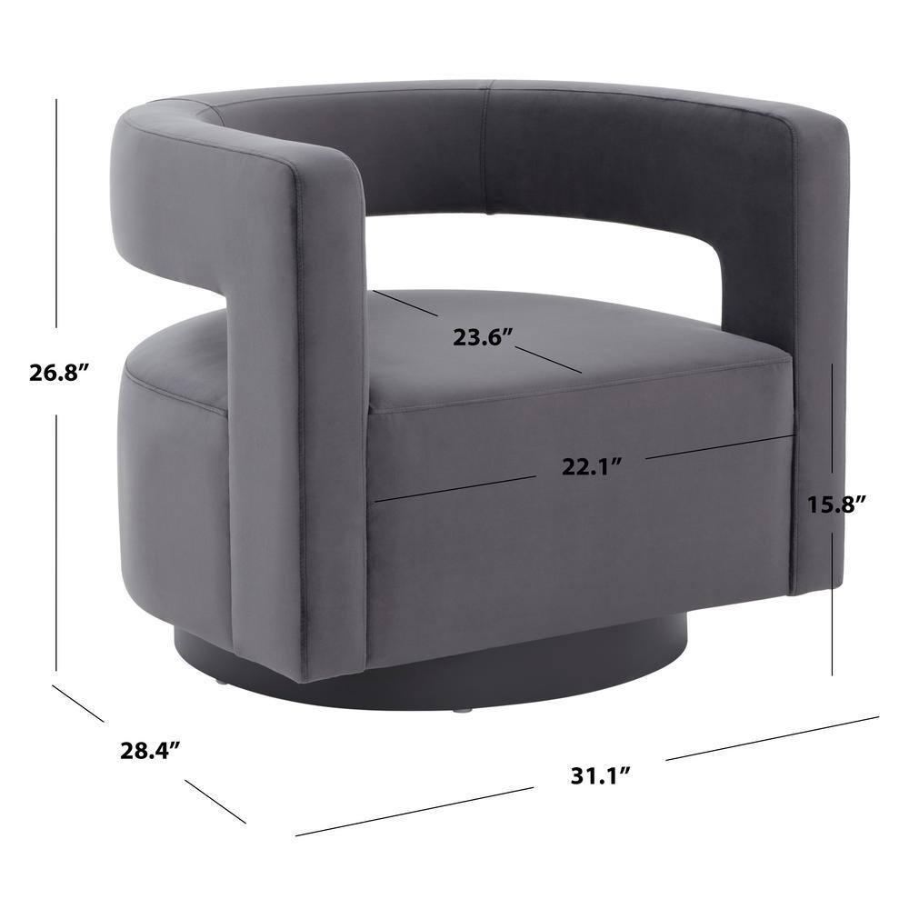 Edgar Velvet Swivel Chair - SFV4764 - Dark Grey/Black - Safavieh Couture