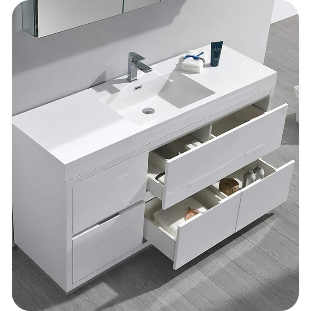 Valencia 60" Freestanding Single Modern Bathroom Vanity with Ingegrated Sink - Faucet Not Included