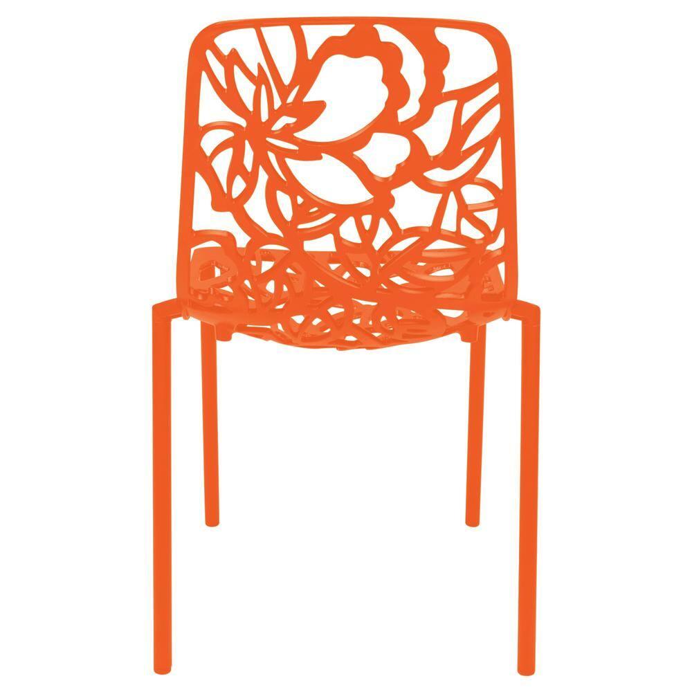 LeisureMod Devon Modern Aluminum Outdoor Stackable Dining Chair, Orange