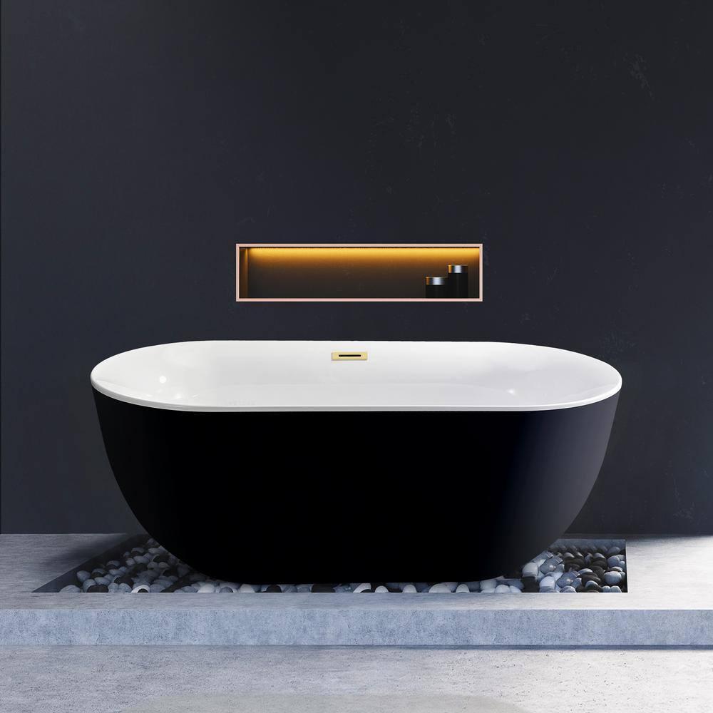 Streamline Bath 59" Streamline Freestanding Soaking Acrylic Bathtub With Drain and Bamboo Tray N801PBR