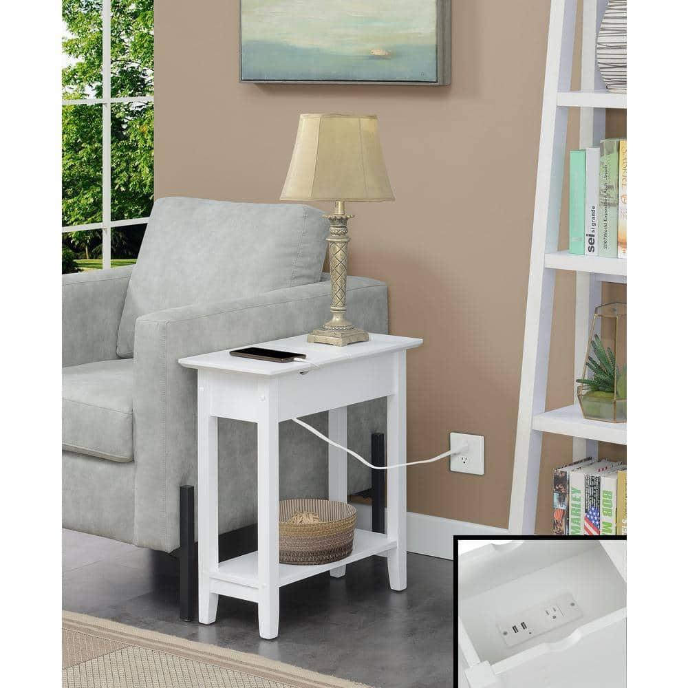 Convenience Concepts American Heritage Flip Top End Table with Charging Station and Shelf, White