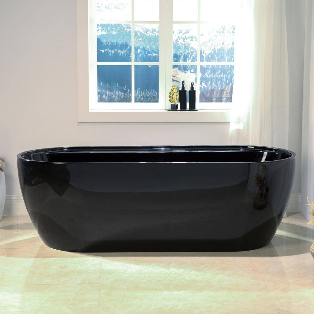 WoodBridge 72'' x 35.375'' Freestanding Acrylic Double Ended Bathtub with Wide Rim,  - Available in Glossy White/Black, with 5 Finish Options for Trim B0059-MB