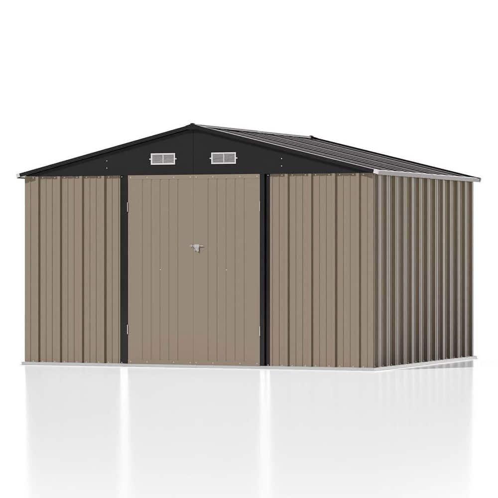 Patiowell 10' x 8' Outdoor Storage Shed with Floor Frame Kit, Metal Garden Tool Shed with Design of Lockable Doors, Utility and Tool Storage for Garden, Backyard, Patio, and Outside Use, Brown