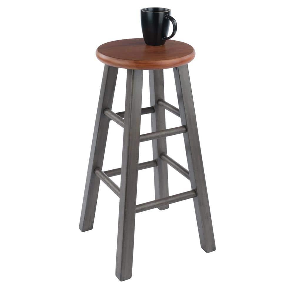 24" Ivy Counter Height Barstool Rustic Teak Brown - Winsome: Solid Wood, No Assembly, 220lb Capacity
