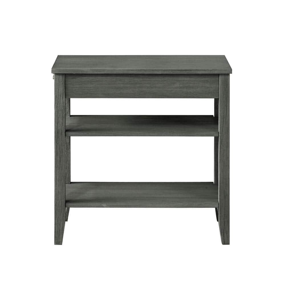 Convenience Concepts American Heritage 1 Drawer Chairside End Table with Shelves, Wirebrush Dark Gray