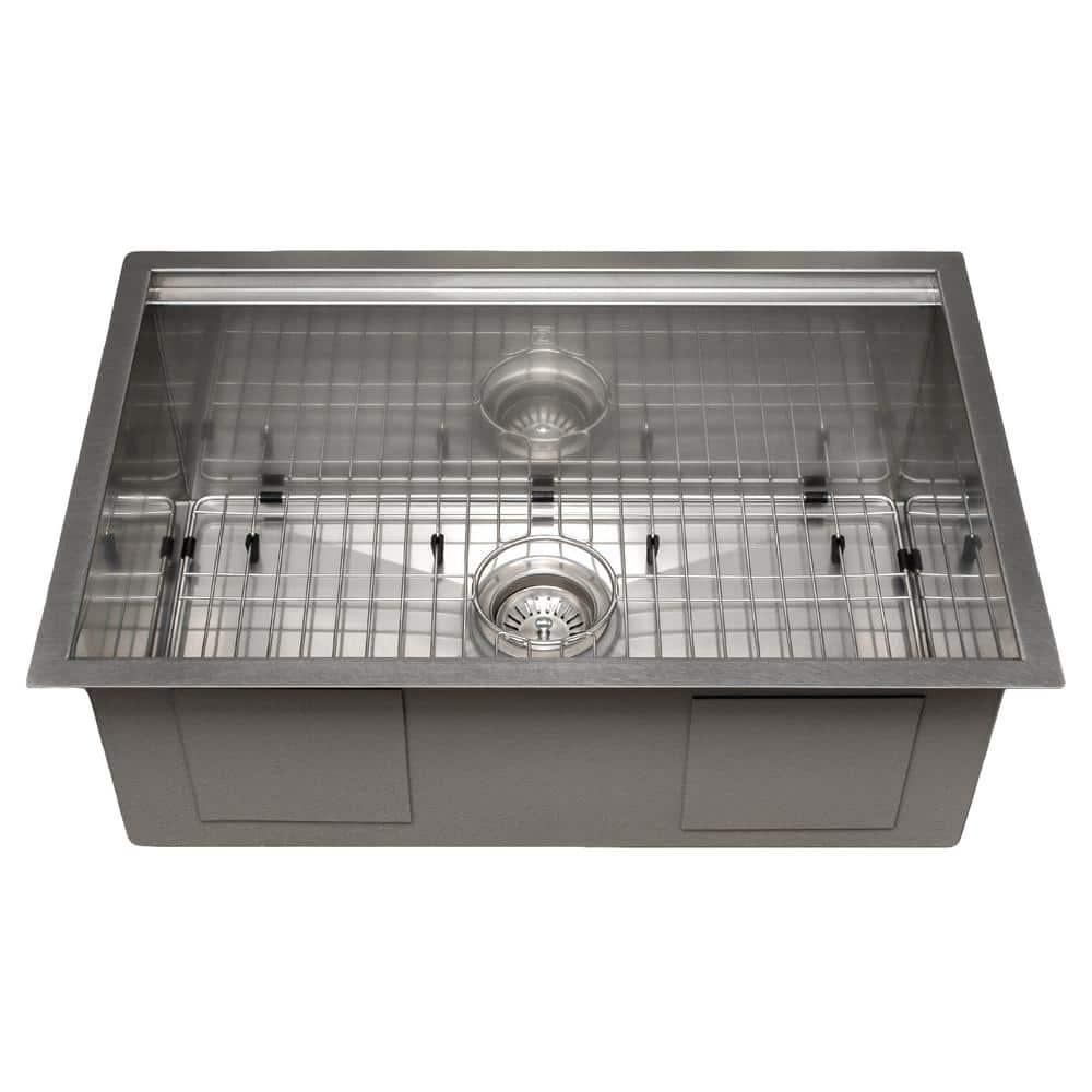 ZLINE 27 in. Garmisch Undermount Single Bowl DuraSnow Stainless Steel Kitchen Sink W/ Bottom Grid & Accessories (SLS-27S)