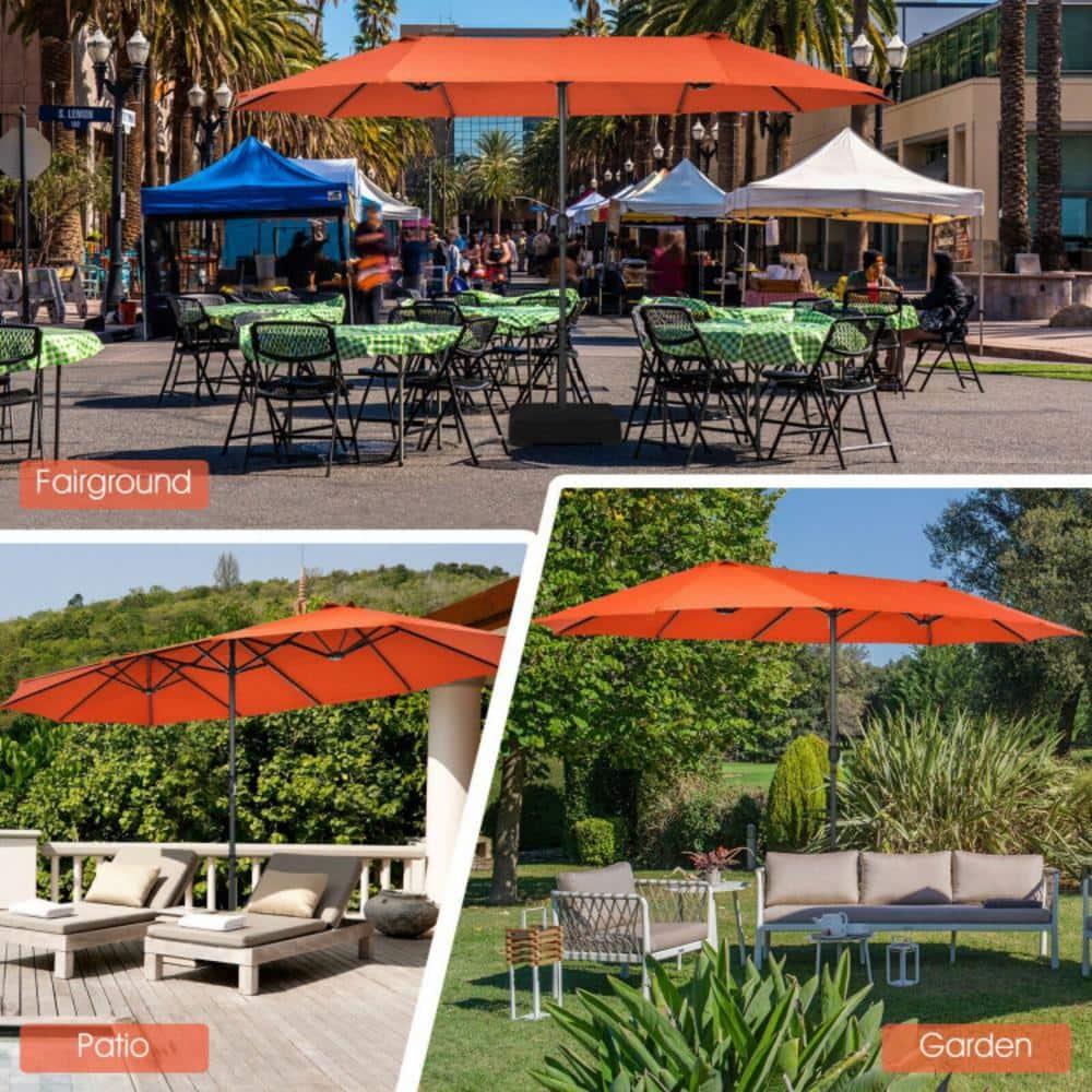 Tangkula 15Ft Double-Sided Patio Umbrella, Outdoor Extra Large Umbrella W/Hand-Crank System & Air Vents, Market Twin Umbrella W/ 12-Rib Sturdy Metal Frame for Poolside, Garden Backyard (Orange)