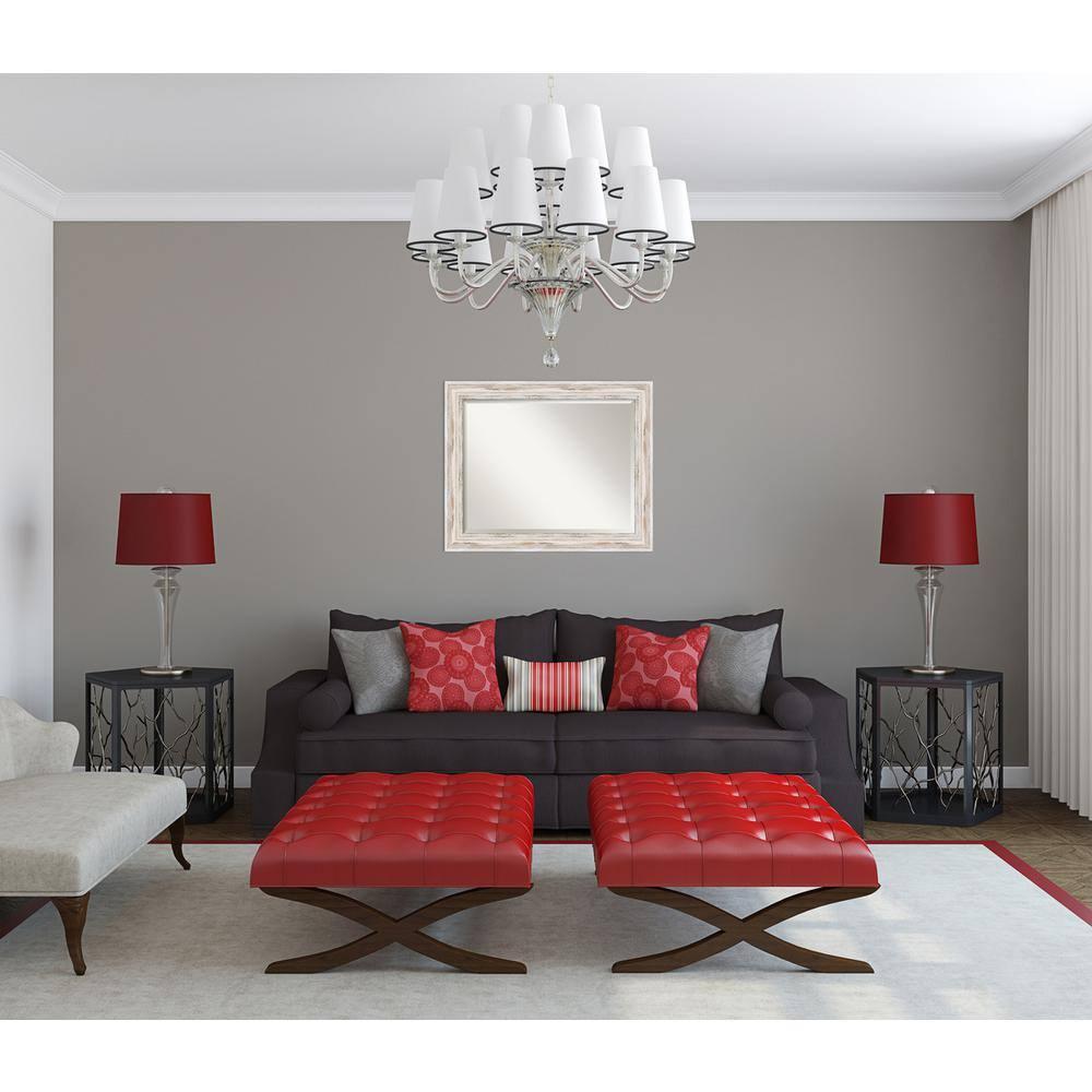 33" x 27" Alexandria White Wash Framed Wall Mirror - Amanti Art: Beveled, No Assembly Required