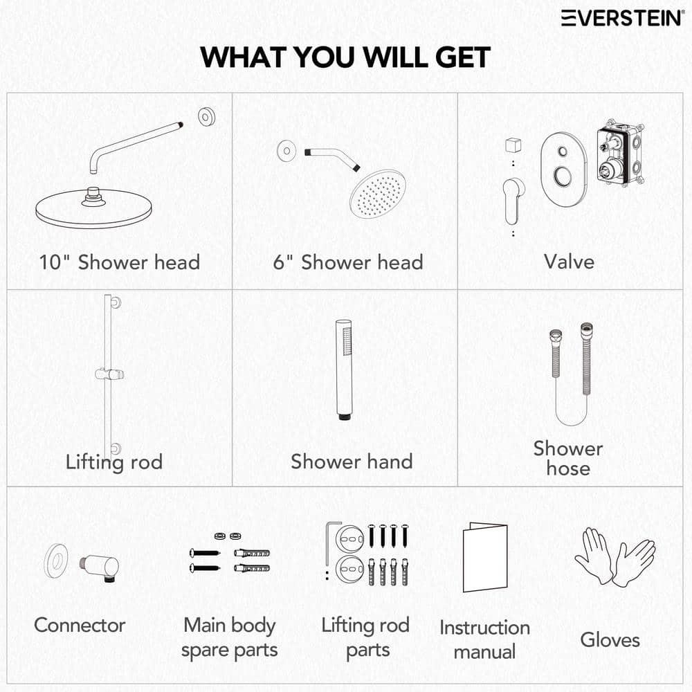 DualJetSpa 3-Function Round 10" & 6" Dual Shower Faucet System with Pressure Balancing Rough-In Valve