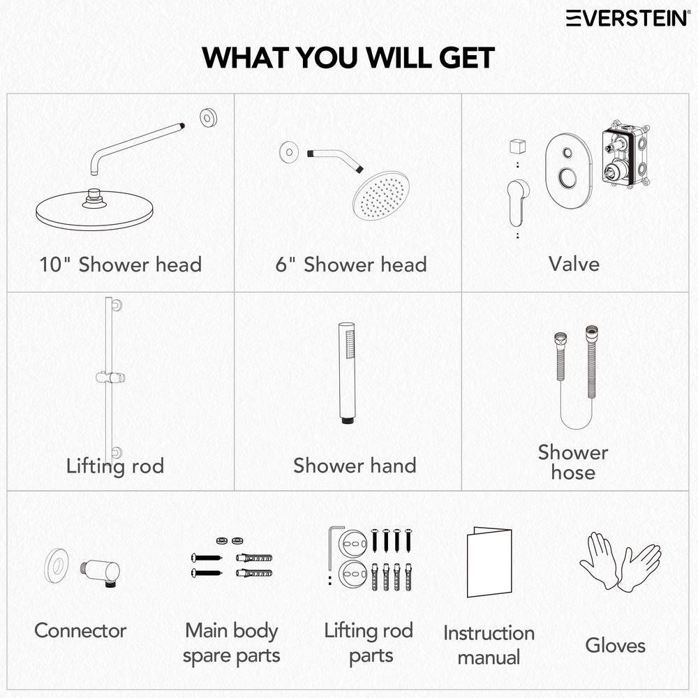 DualJetSpa 3-Function Round 10" & 6" Dual Shower Faucet System with Pressure Balancing Rough-In Valve