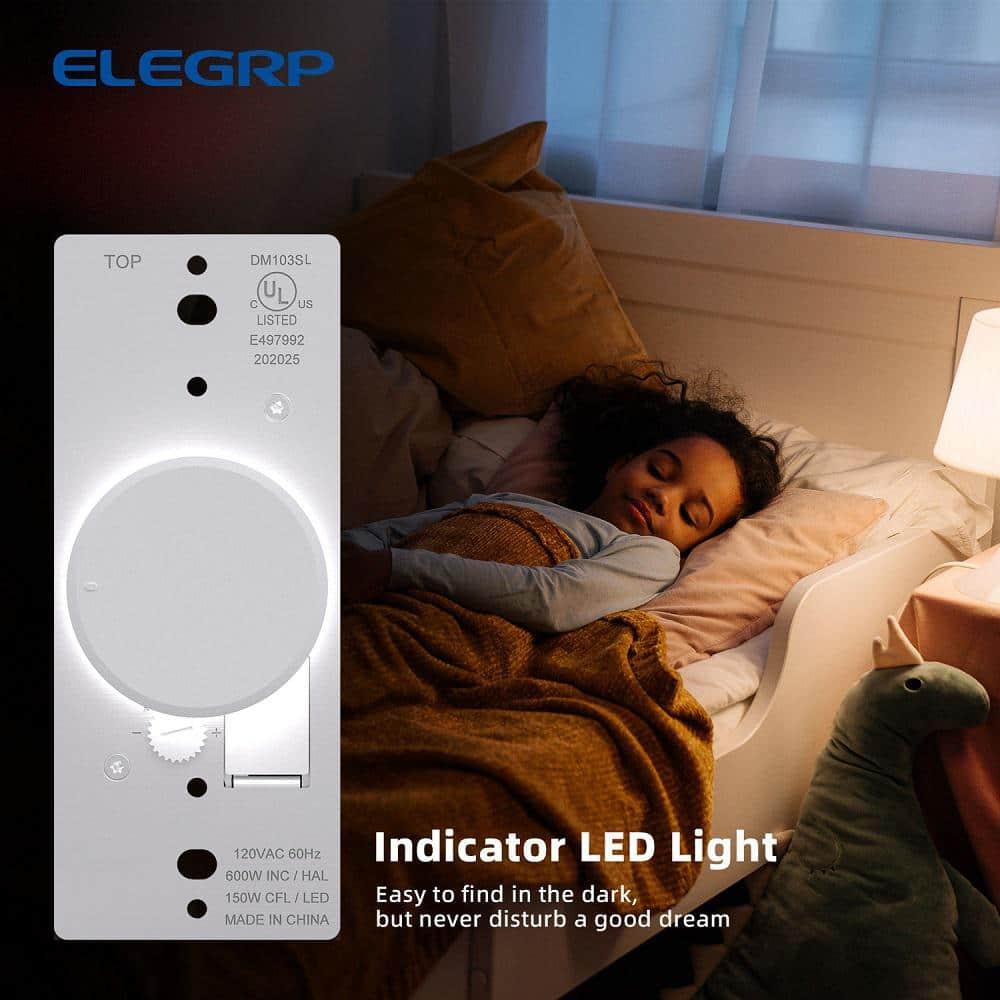 ELEGRP Push Button Rotary Dimmer Switch with Night Indicator Light, Push On/Off, Single Pole/ 3-Way, White/Ivory/light Almond Knobs Included(2 Pack)