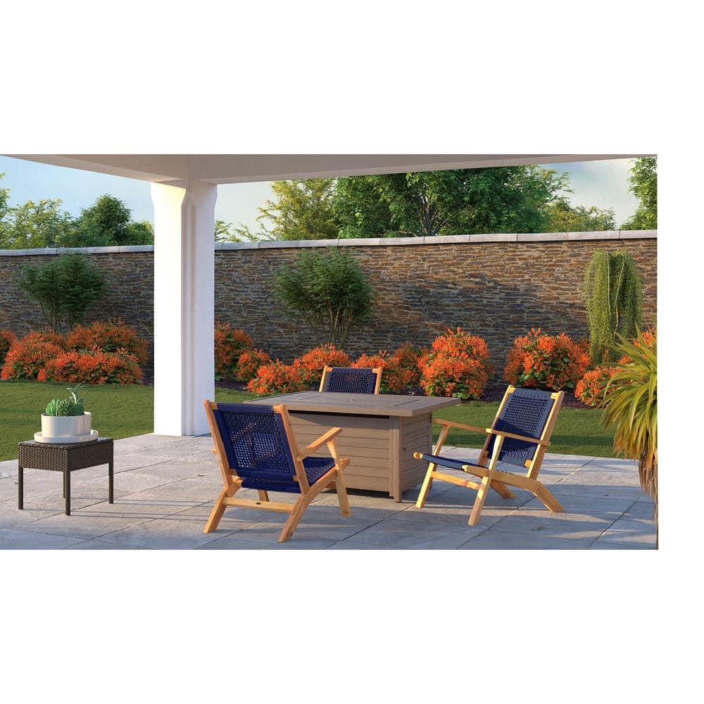 Balkene Home Patio Sense Vega Natural Stain Chair ,Acacia Wood Construction ,Woven Web Seat- Navy Blue Cording