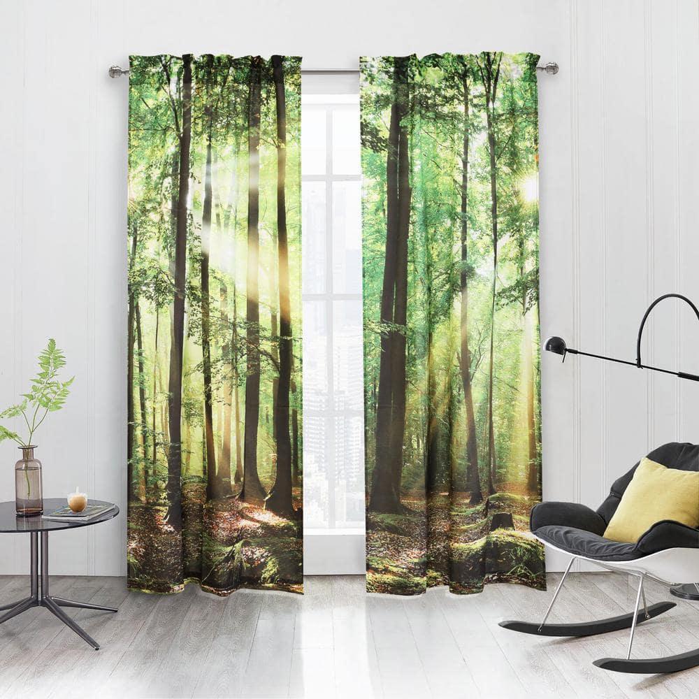 Habitat Photo Real Colorful Forest Pole Top Light Filtering Decorative Curtain Pair Each 38" x 84" Multicolor