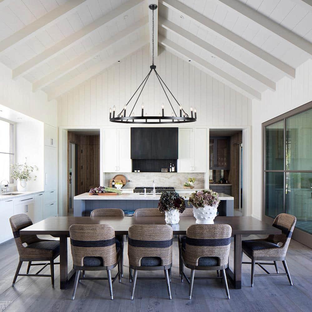 16-Lights Wagon Wheel Chandelier 47 Inch Black Farmhouse Chandelier Large Chandeliers for High Ceilings Round Modern Farmhouse Chandeliers Ceiling Light for Living Room Dining Room Foyer Entryway