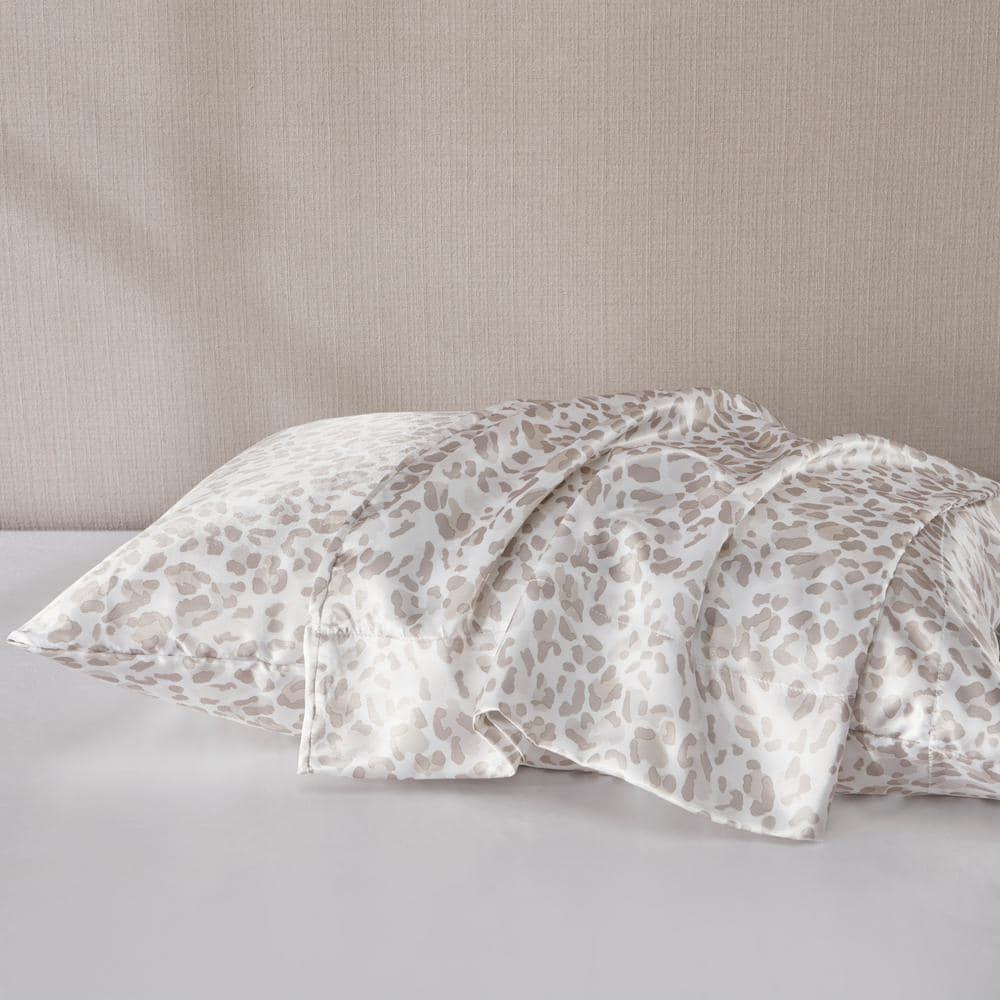 King Satin Luxury 2pc Pillowcase Set Taupe Leopard