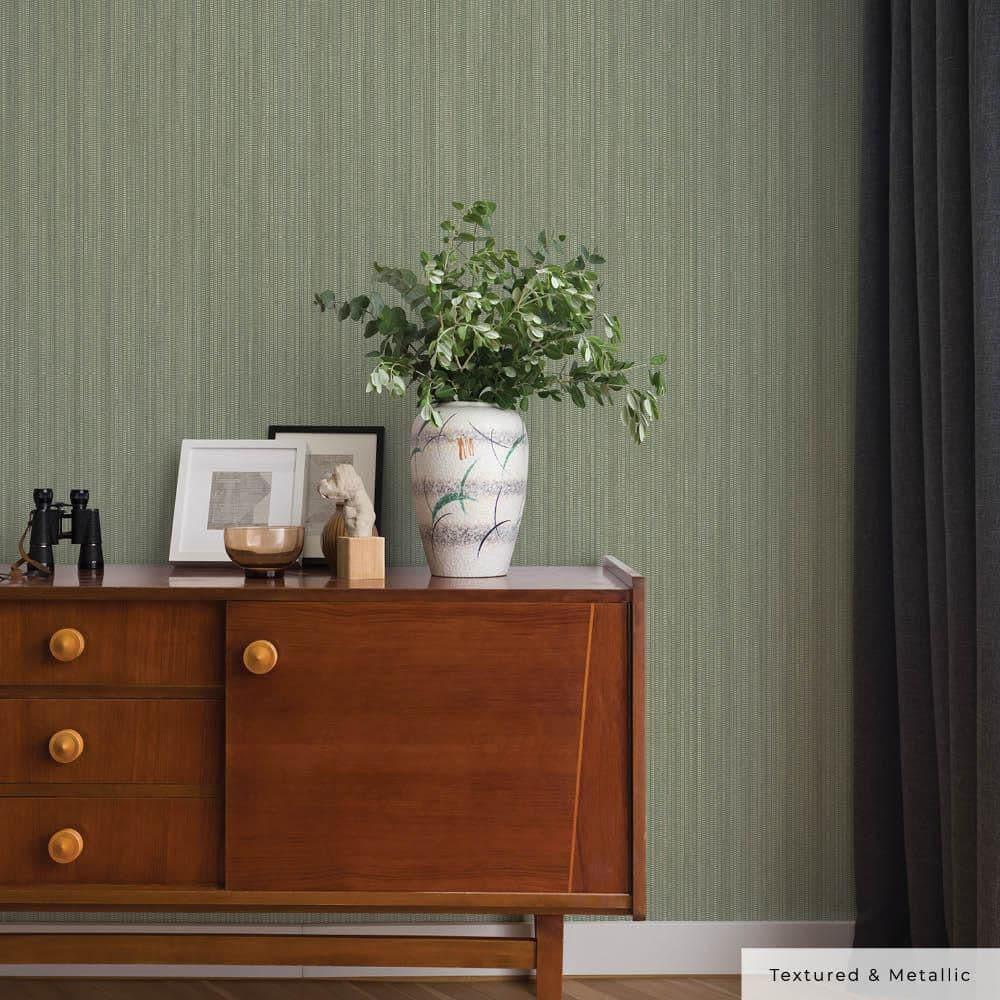 Tempaper & Co. 28 sq ft Faux Grasscloth Removable Peel and Stick Wallpaper Textured Sage : Vinyl, Self-Adhesive, Wood Grain Design