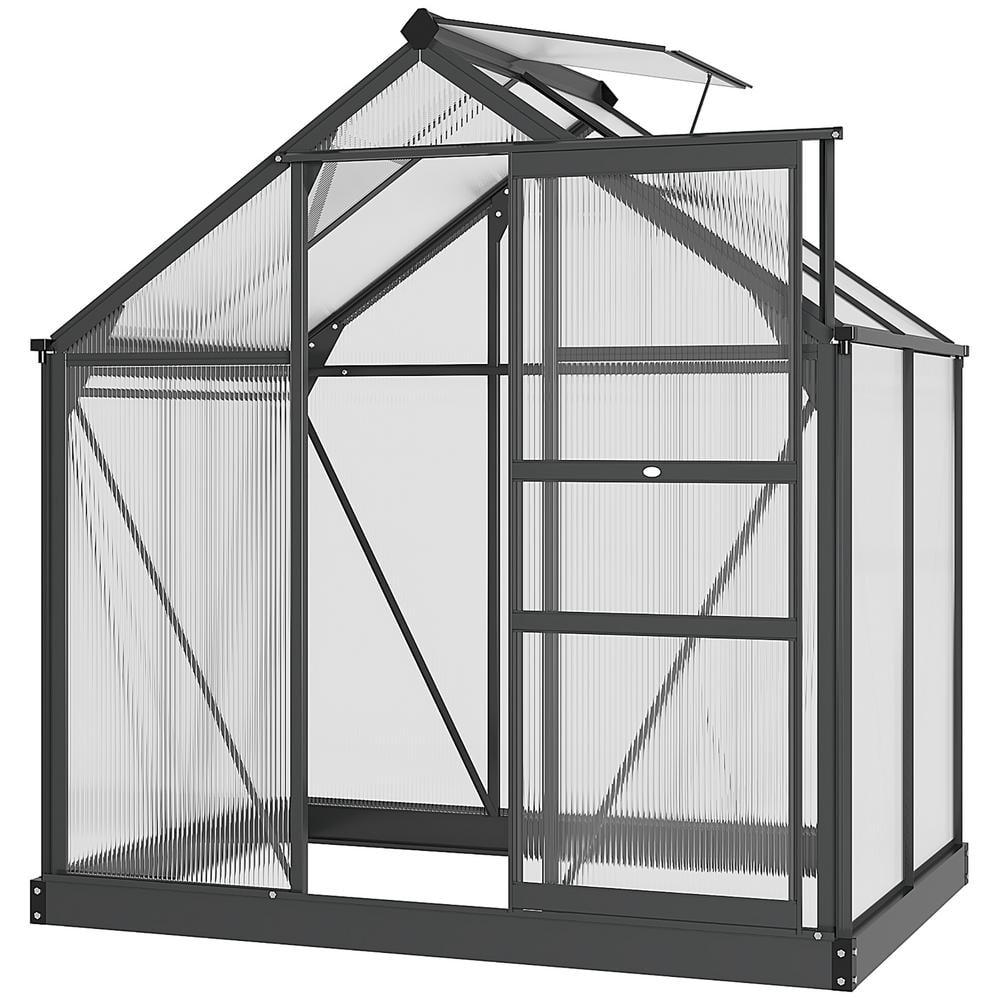 Outsunny 6.2' x 4.3' x 6.6' Polycarbonate Greenhouse, Heavy Duty Outdoor Aluminum Walk-in Green House Kit with Vent & Door for Backyard Garden, Gray