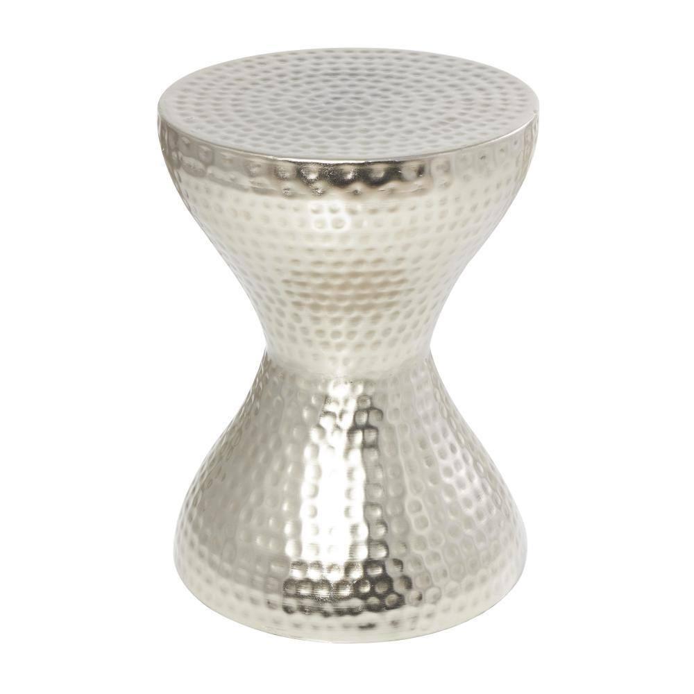 Modern Hourglass Hammered Metal Accent Table Silver - Olivia & May: Industrial Style, Iron Frame, No Assembly Required