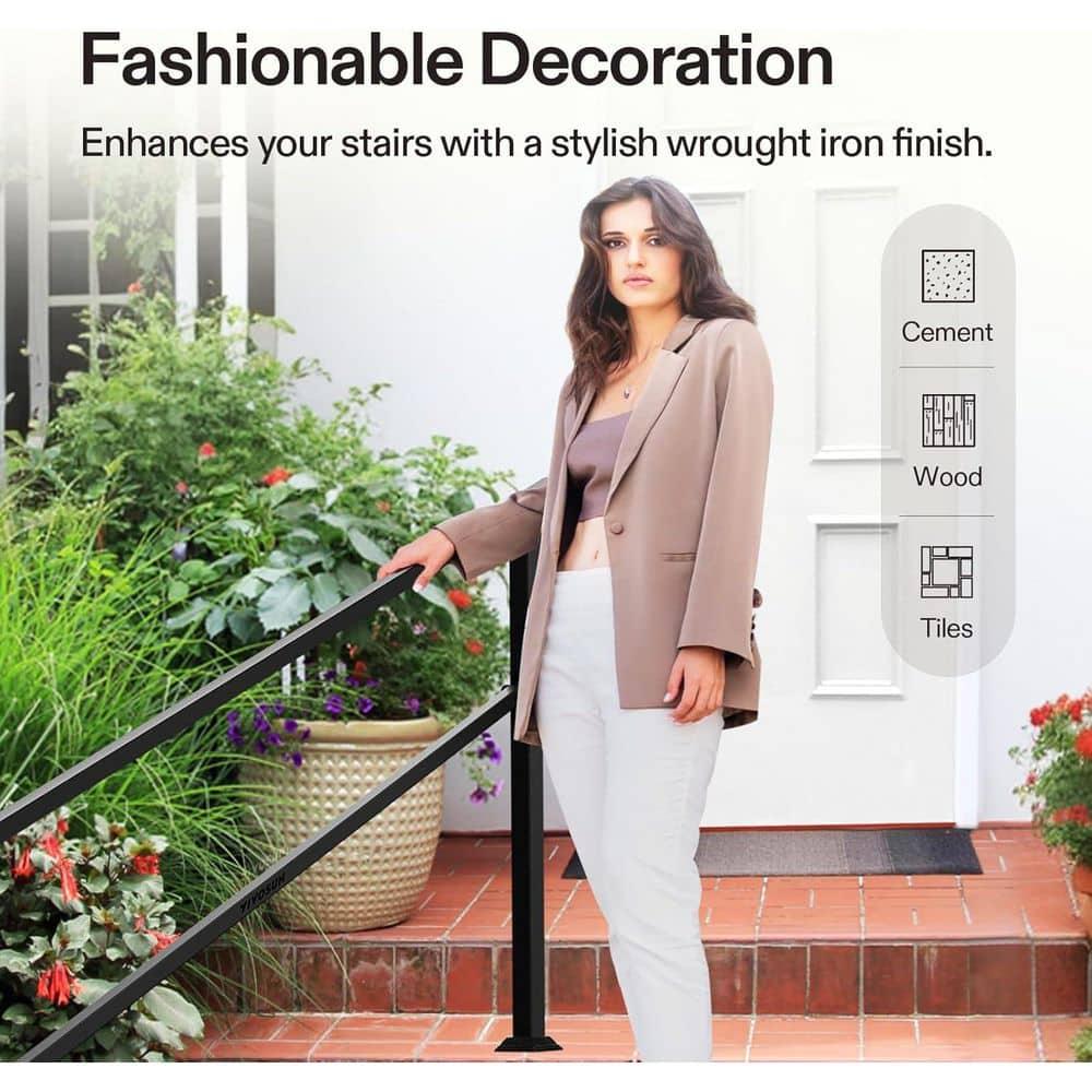 6-Step 36 in. H x 85 in. W Outdoor Black Wrought Mattle Iron Stair Railing Kit