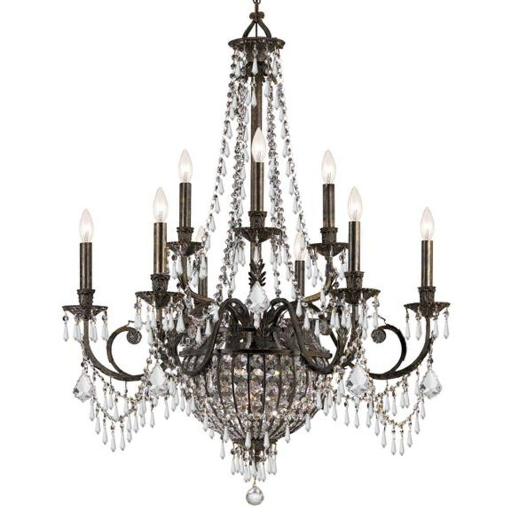 English Bronze 12-Light Crystal Candle Chandelier