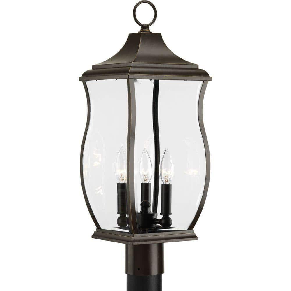 Progress Lighting, Township, 3-Light Post Lantern, Oil Rubbed Bronze, Etched Glass Shade