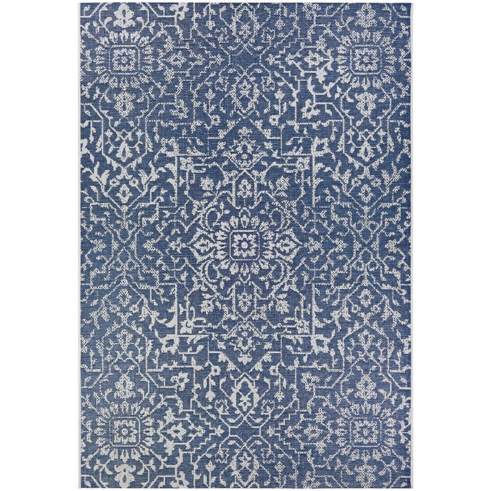 Couristan Monte Carlo Palmette Indoor/Outdoor Area Rug, 3'9" x 5'5", Navy-Ivory