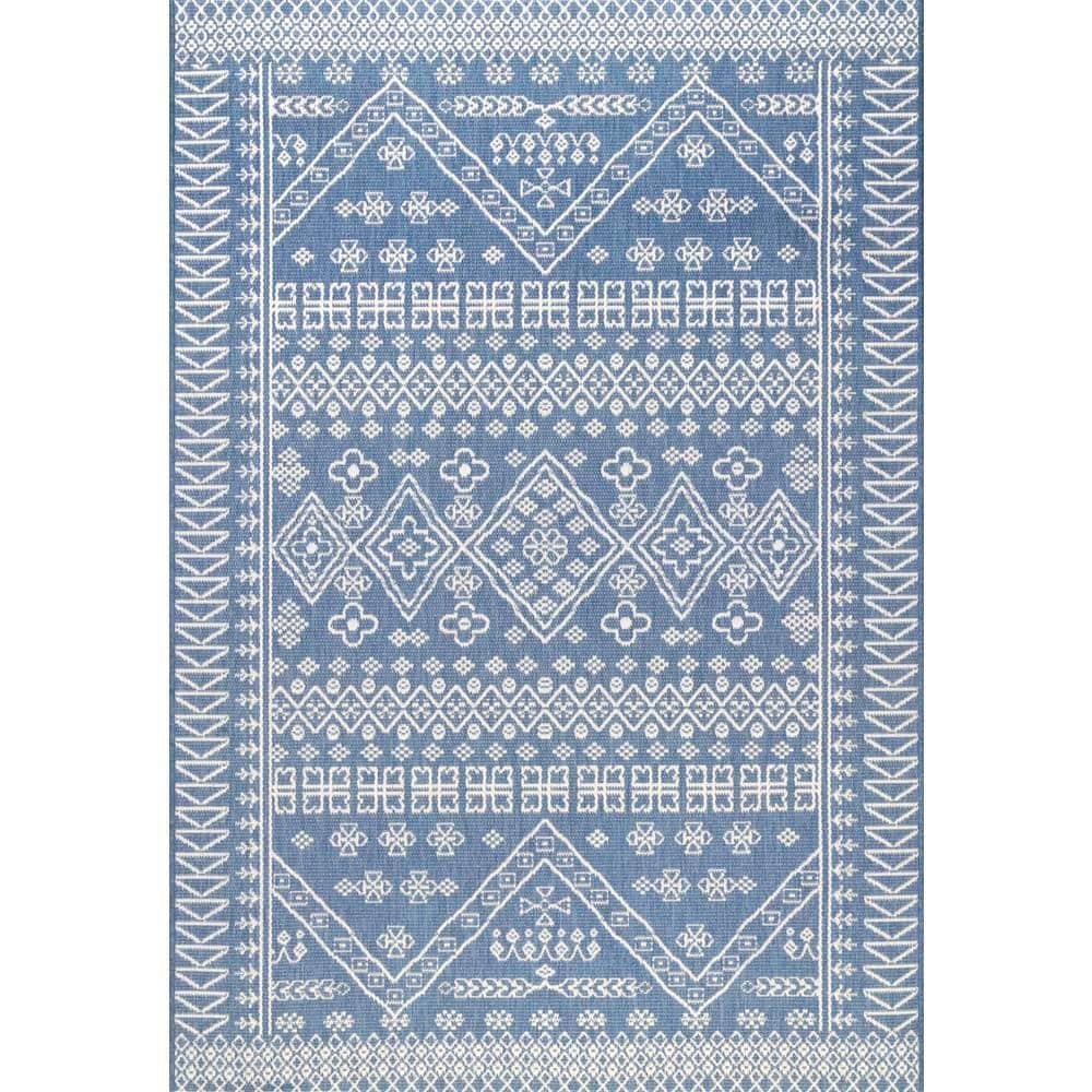 Nuloom Kandace Geometric 6x9 Indoor/Outdoor Area Rug for Living Room Patio Deck Front Porch Kitchen, Blue/Ivory
