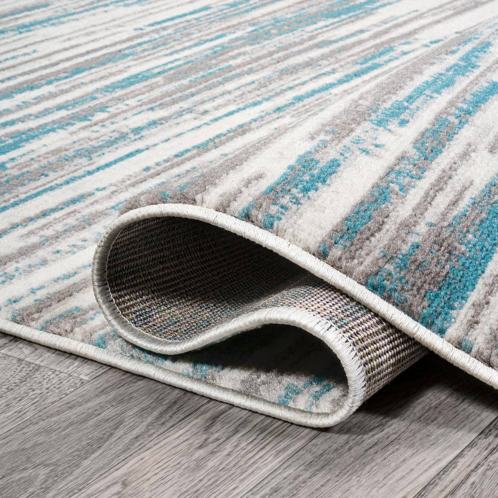2' x 8' Speer Abstract Linear Stripe Runner Rug, Gray/Blue - JONATHAN Y