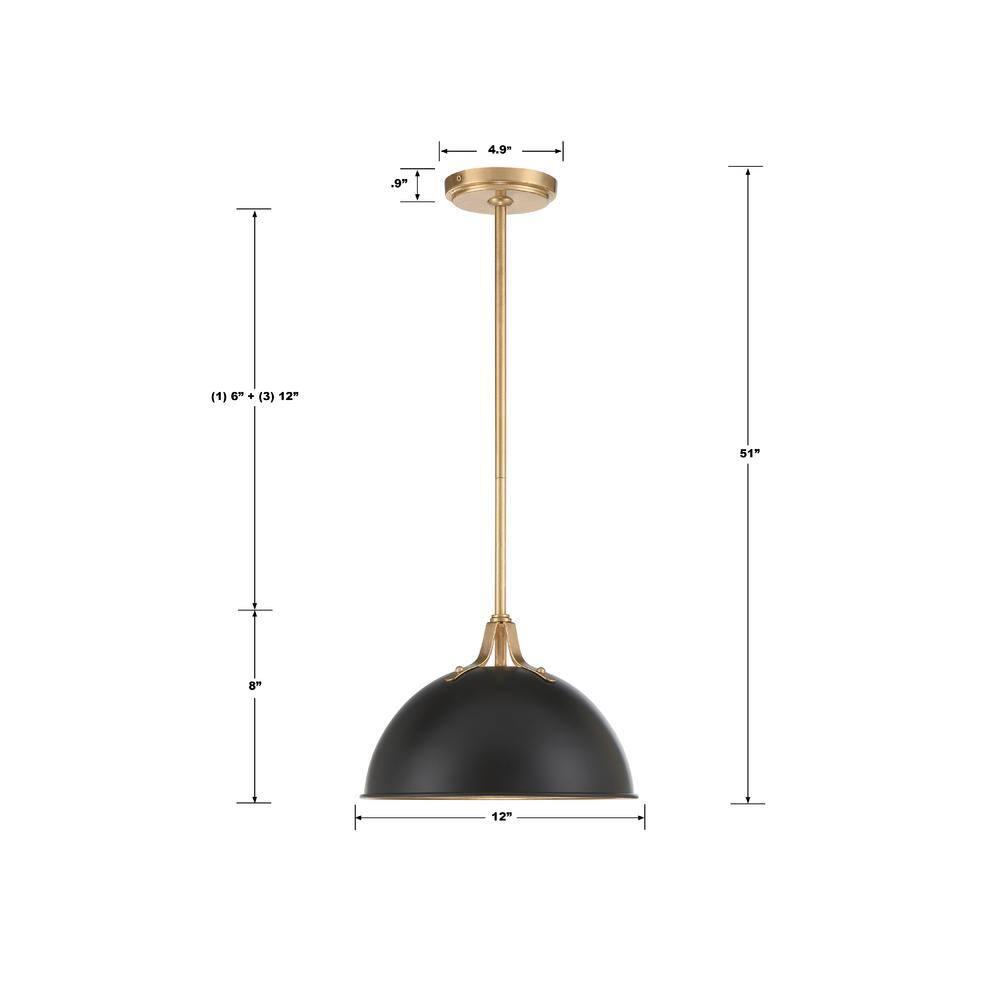 Crystorama Lighting Soto 1 - Light Pendant in  Matte Black/Antique Gold
