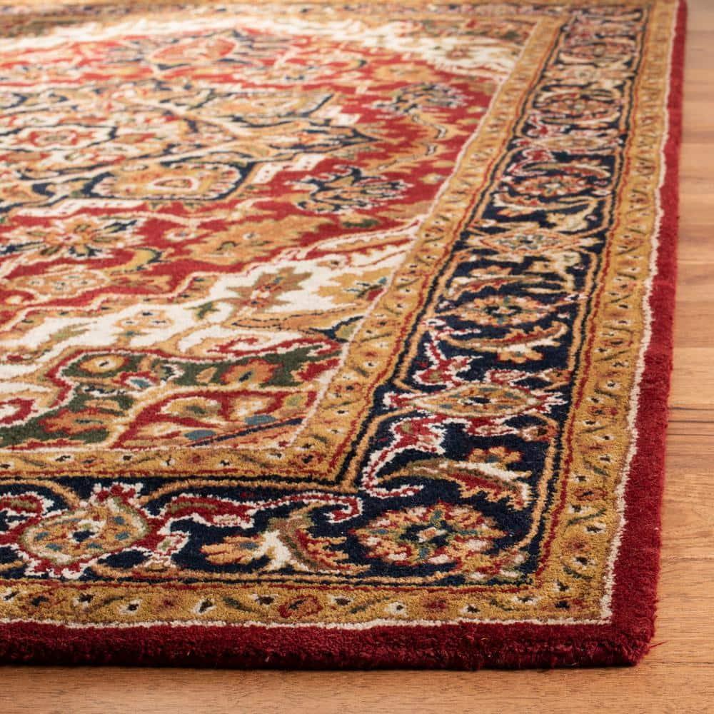 Red and Black Synthetic Tufted 10' x 14' Handmade Oriental Area Rug