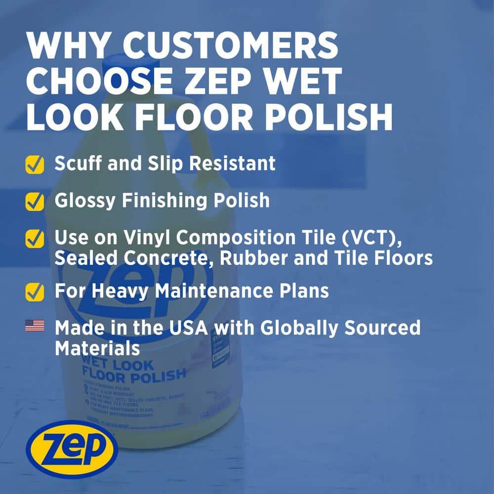 Zep Professional Wet Look Floor Polish Indoor Commercial Floor Cleaners, Mild Ammoniacal, 128 oz