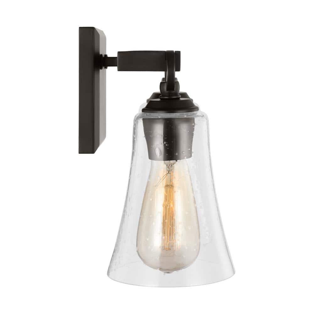 Aged Iron Two-Light Vanity with Clear Seeded Glass Shades