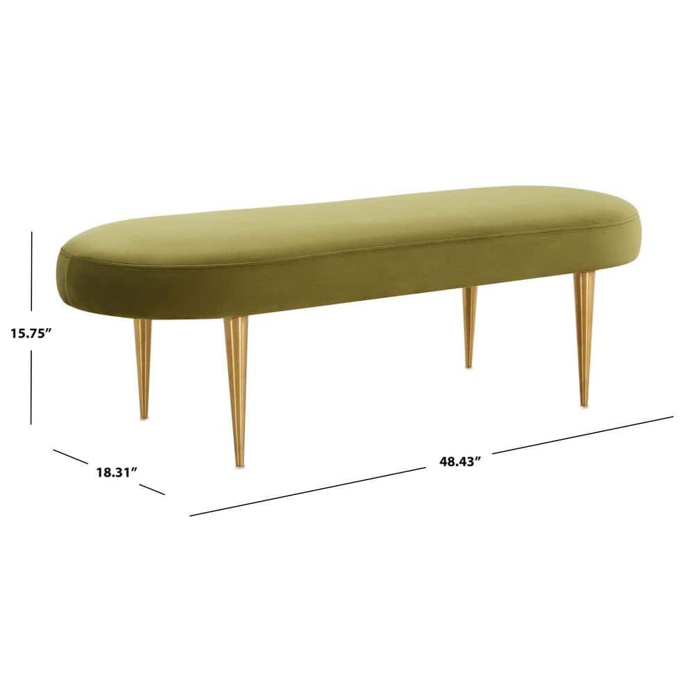 SAFAVIEH Couture Corinne Oval Solid Velvet Contemporary Bench, Olive Green