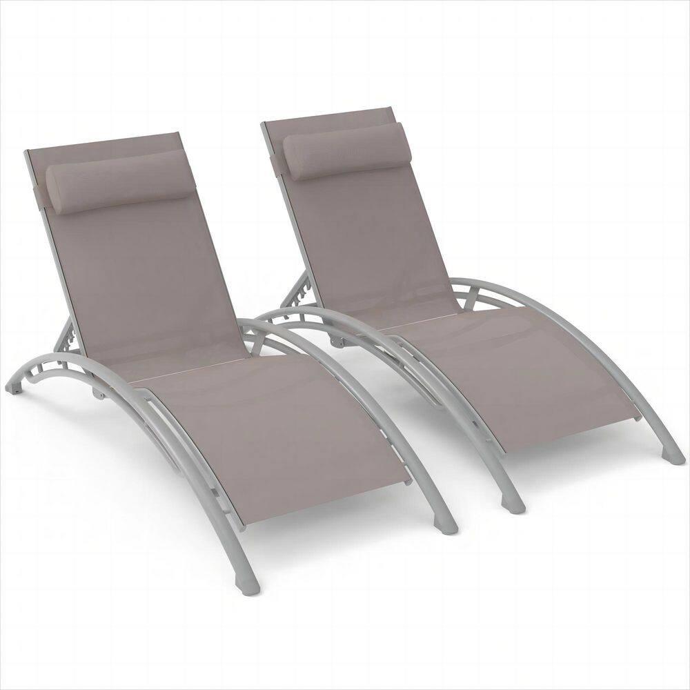 Khaki and Gray Aluminum Outdoor Chaise Lounge Set with Cushions