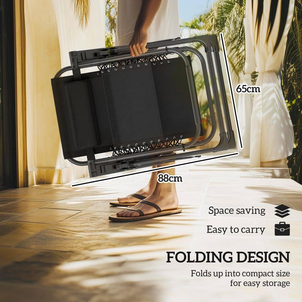 Outsunny Zero Gravity Lounge Chair Set of 2 Reclining Folding Outdoor Lounge Chairs with Cushion, Headrest, and Side Tray for Patio, Beach, Gray