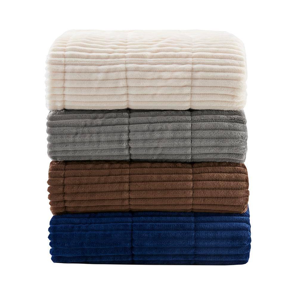 60"x70" Oversized Williams Plush Down Alternative Throw Blanket Ivory - Madison Park